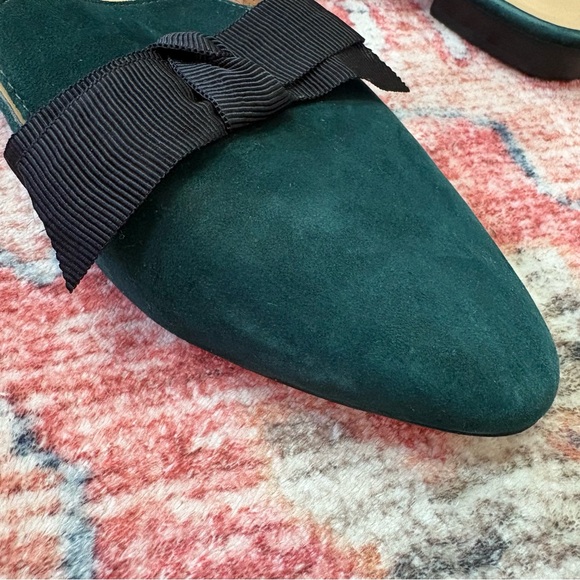 Talbots Edison Emerald Dark Green‎ Suede Flat Mule Black Grosgrain Bow Size 8 - Picture 9 of 9